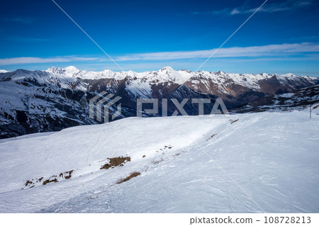 Ski slopes and mountains of Les Menuires in the french alps Ski slopes and mountains of Les Menuires in the french alps 108728213