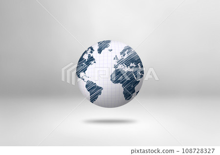 world map drawn in blue pen on school paper globe world map drawn in blue pen on school paper globe 108728327