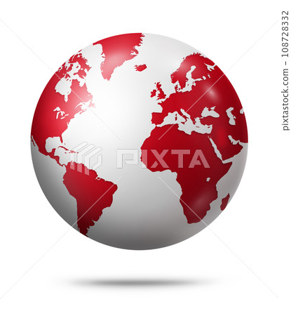 Red earth globe isolated on white background Red earth globe isolated on white background 108728332