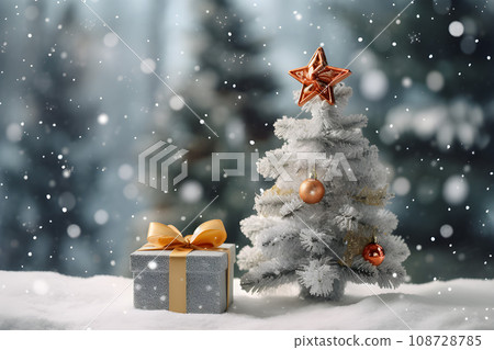 Festive Giftbox and Adorned Pine Tree.GenerativeAI. Festive Giftbox and Adorned Pine Tree.GenerativeAI. 108728785