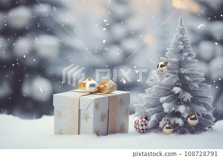 Festive Giftbox and Adorned Pine Tree.GenerativeAI. Festive Giftbox and Adorned Pine Tree.GenerativeAI. 108728791