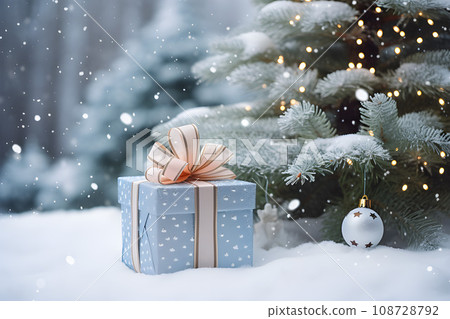 Festive Giftbox and Adorned Pine Tree.GenerativeAI. 108728792