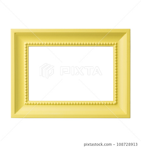 Yellow blank picture frame, realistic horizontal picture frame. Empty white picture frame, mockup template isolated on white background. 108728913
