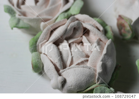 Safir flower. Homemade marshmallows. Photographed from above. Close-up. Safir flower. Homemade marshmallows. Photographed from above. Close-up. 108729147