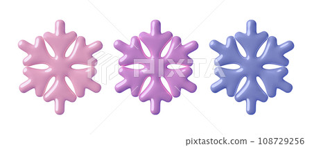 3D Snowflakes collection minimal glossy metallic pink blue and purple winter holiday design elements 3D Snowflakes collection minimal glossy metallic pink blue and purple winter holiday design elements 108729256