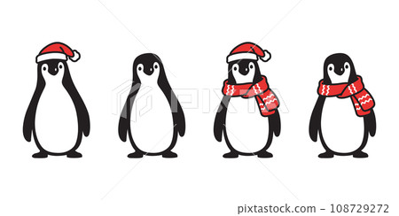 penguin vector christmas santa claus hat icon scarf bird logo cartoon character doodle illustration symbol design isolated 108729272
