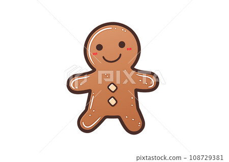 Cute gingerbread man cookie. Generative AI. 108729381