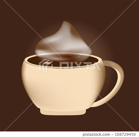 Cup of coffee, hot aromatic steam on a brown background. Vector illustration. Cup of coffee, hot aromatic steam on a brown background. Vector illustration. 108729450