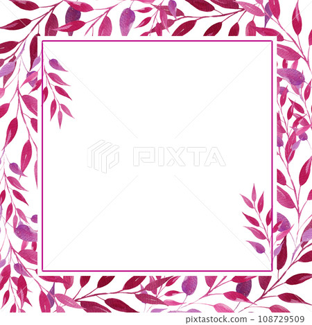 watercolor square frame with pink and magenta leaves, hand drawn illustration, sketch, rose color, purple color herbal ornament, isolated on white background watercolor square frame with pink and magenta leaves, hand drawn illustration, sketch, rose color, purple color herbal ornament, isolated on white background 108729509
