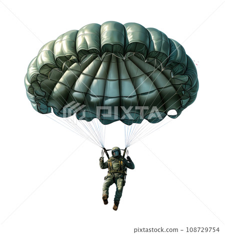 a skydiver flying with an open parachute, isolated 108729754