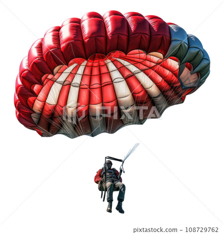 a skydiver flying with an open parachute, isolated 108729762