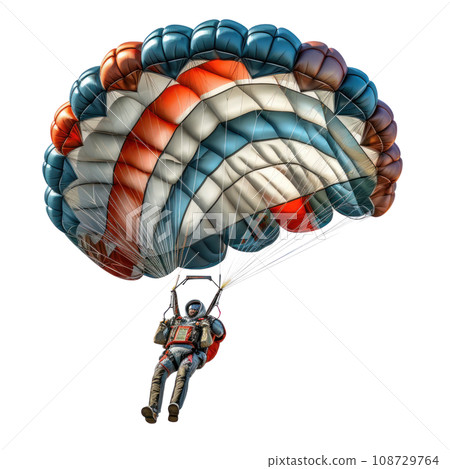 a skydiver flying with an open parachute, isolated 108729764