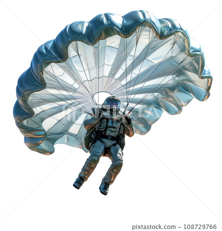a skydiver flying with an open parachute, isolated 108729766