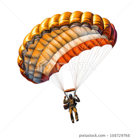 a skydiver flying with an open parachute, isolated 108729768