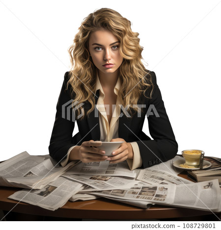 Business woman in jacket with documents in hands isolated. 108729801