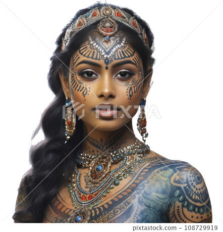 Indian girl With Colored Face, isolated Indian girl With Colored Face, isolated 108729919