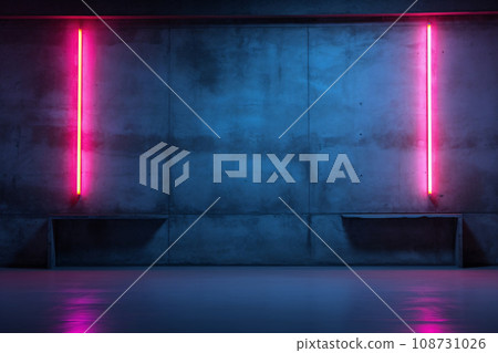 Neon Light on Concrete Wall, Grunge Urban Background 108731026