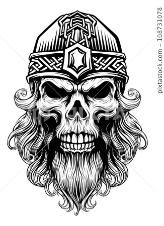 Viking Warrior Skull Man Mascot Face in Helmet 108731078