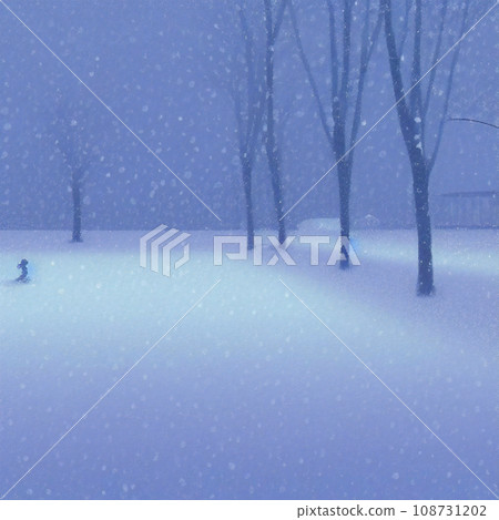 Illustration of a night scene with a snowstorm Illustration of a night scene with a snowstorm 108731202