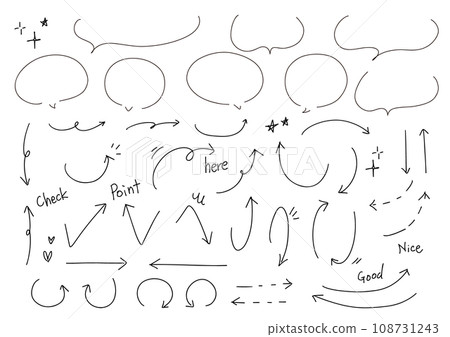 手寫的語音氣泡與箭頭集 108731243