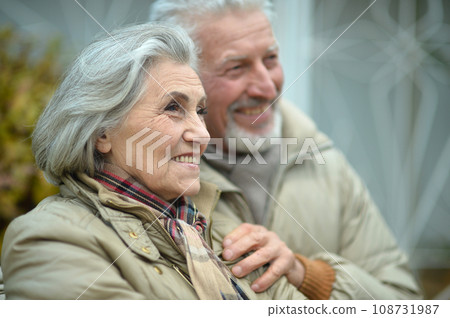 Elderly couple dance in the park in autumn. Elderly couple dance in the park in autumn. 108731987