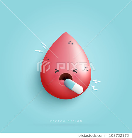 Cartoon blood is sick and taking medicine character concept. negative effect of viruses, germs and bacteria on the human blood for medical. vector design. Cartoon blood is sick and taking medicine character concept. negative effect of viruses, germs and bacteria on the human blood for medical. vector design. 108732573