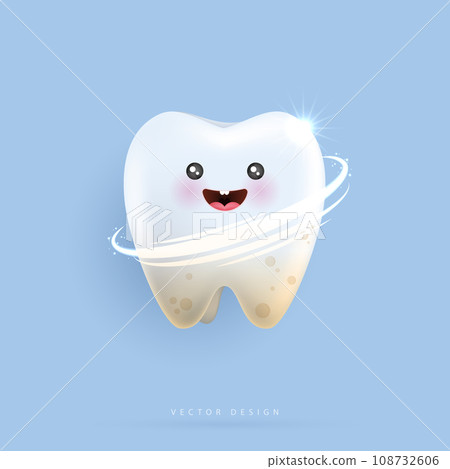 Set of dental cleaning and whitening teeth concept. comparison of clean and dirty tooth. dental health and oral hygiene poster for dentistry. examination teeth, whitening and repair. vector design. Set of dental cleaning and whitening teeth concept. comparison of clean and dirty tooth. dental health and oral hygiene poster for dentistry. examination teeth, whitening and repair. vector design. 108732606