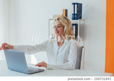 remote work communication woman with laptop computer internet conversation online communication remote work communication woman with laptop computer internet conversation online communication 108732841
