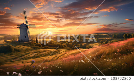 Windmill on summer meadows 108732860