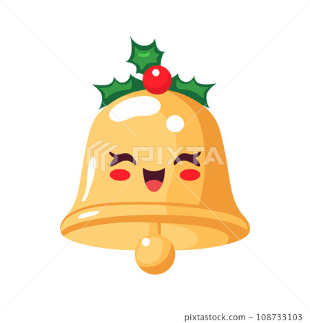 Cute Christmas bell. Xmas Decoration in cartoon style. Winter holiday element. Vector illustration Cute Christmas bell. Xmas Decoration in cartoon style. Winter holiday element. Vector illustration 108733103