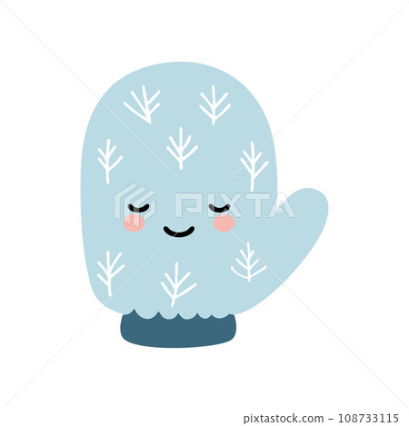 Cute Christmas mitten. Xmas Decoration in cartoon style. Winter holiday element. Vector illustration 108733115