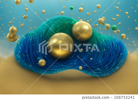 Wave pattern background material with floating abstract spheres Wave pattern background material with floating abstract spheres 108733241