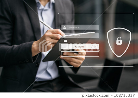 Concept of cyber security, information security and encryption, secure access to user's personal information, secure Internet access, cybersecurity. 108733337