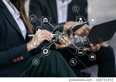 Digital transformation technology strategy, Person using laptop, tablet and smartphone with of things. transformation of ideas and the adoption. 108733343