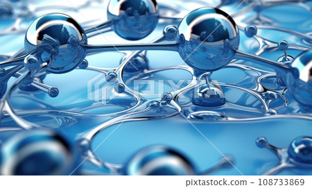 Abstract molecules design. Atoms. Molecular structure with blue spherical particles. 108733869