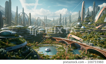 Eco Friendly Futuristic City Concept Illustration Eco Friendly Futuristic City Concept Illustration 108733960