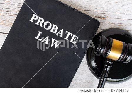 Top view of Probate Law book with gavel background. Law concept 108734162