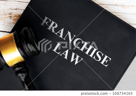 Top view of Franchise Law book with gavel background. Law concept 108734165