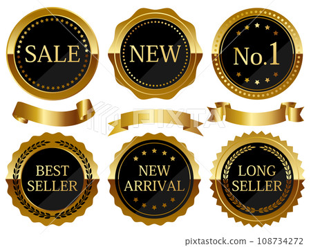 一組 6 個豪華徽章，黑色和金色 108734272