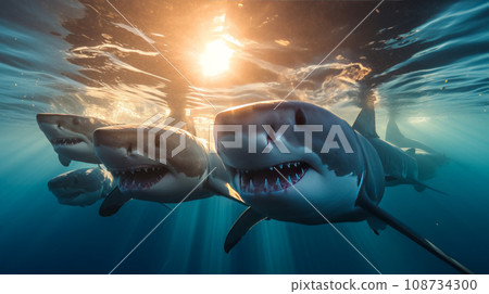 Shark swimming on deep ocean. Wildlife concept. Shark swimming on deep ocean. Wildlife concept. 108734300