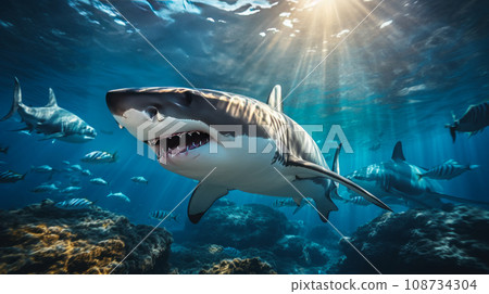 Shark swimming on deep ocean. Wildlife concept. Shark swimming on deep ocean. Wildlife concept. 108734304