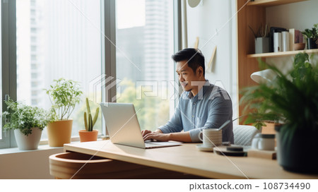 Asian male office worker doing telework 108734490