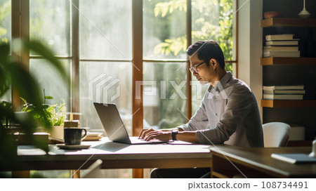 Asian female office worker doing telework 108734491