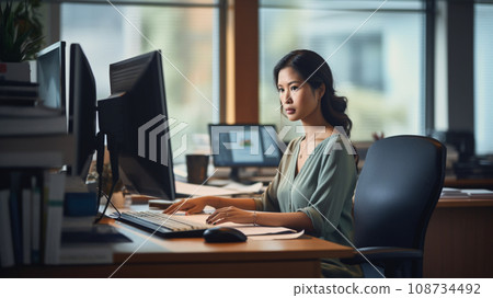Asian female office worker doing telework 108734492