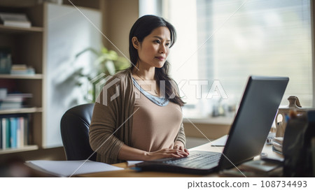 Asian female office worker doing telework 108734493