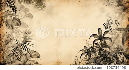 abstract old paper, vintage wallpaper with tropics. ink drawing with place for text. abstract old paper, vintage wallpaper with tropics. ink drawing with place for text. 108734498
