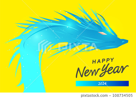 Cool dragon silhouette, 2024 Year of the Dragon New Year's card illustration and Happy New Year text, postcard size horizontal Cool dragon silhouette, 2024 Year of the Dragon New Year's card illustration and Happy New Year text, postcard size horizontal 108734505