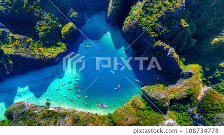 Aerial view of Pileh lagoon in Phi phi island, Thailand. 108734778