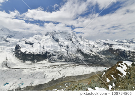 Panoramic view of the Gorner Glacier in Zermatt, Switzerland 108734805