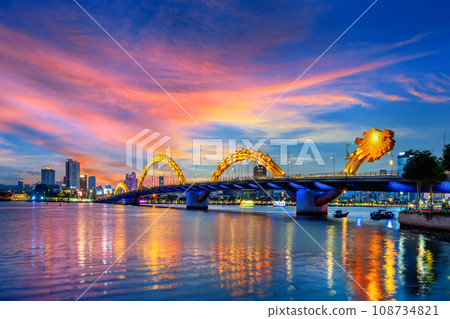 Dragon bridge at twilight in Da nang, Vietnam. 108734821